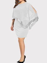 Asymmetric Sequins Dress with Cape Overlay - View 11 | Lwiis