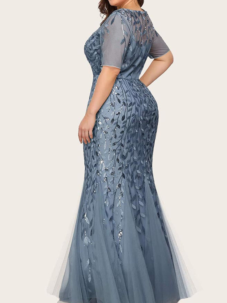 Sequin leaf pattern mermaid maxi dress with scoop neck - View 20 | Lwiis