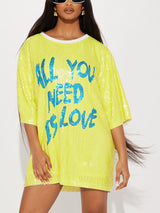 Sequin T-Shirt Dress with Geometric Print - View 28 | Lwiis