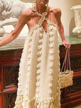 Floral Embellished Halter Neck Maxi Dress - View 6 | Lwiis