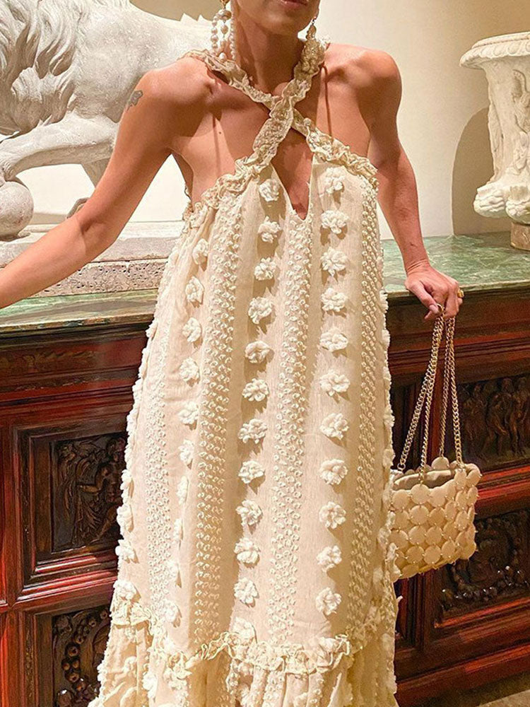 Floral Embellished Halter Neck Maxi Dress - View 6 | Lwiis