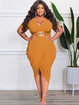 Ruched V-Neck Midi Dress - View 21 | Lwiis