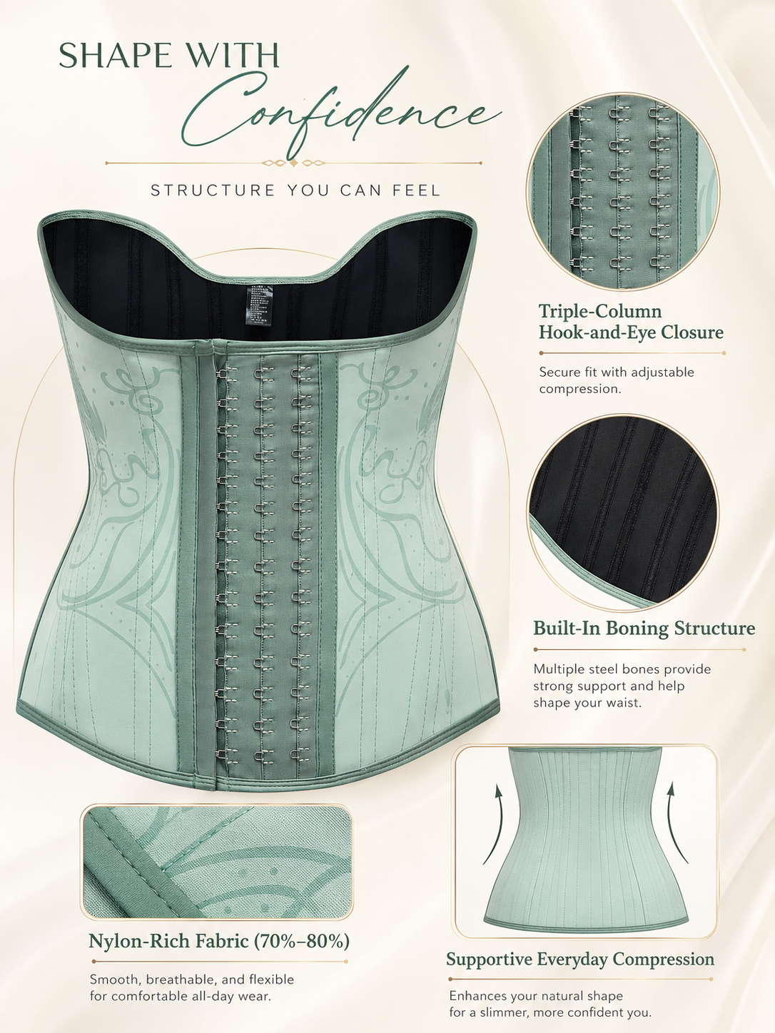 Women’s Waist Trainer Corset with Built-In Boning