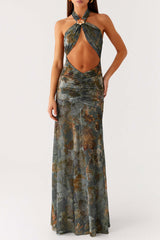 Floral Maxi Dress with Halter Neck - View 6 | Lwiis