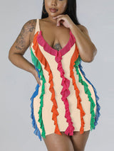 Ruffled V-Neck Mini Dress - View 13 | Lwiis
