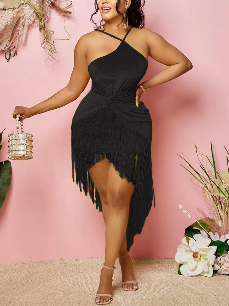 Halter Neck Tassel Trim Mini Dress - View 9 | Lwiis