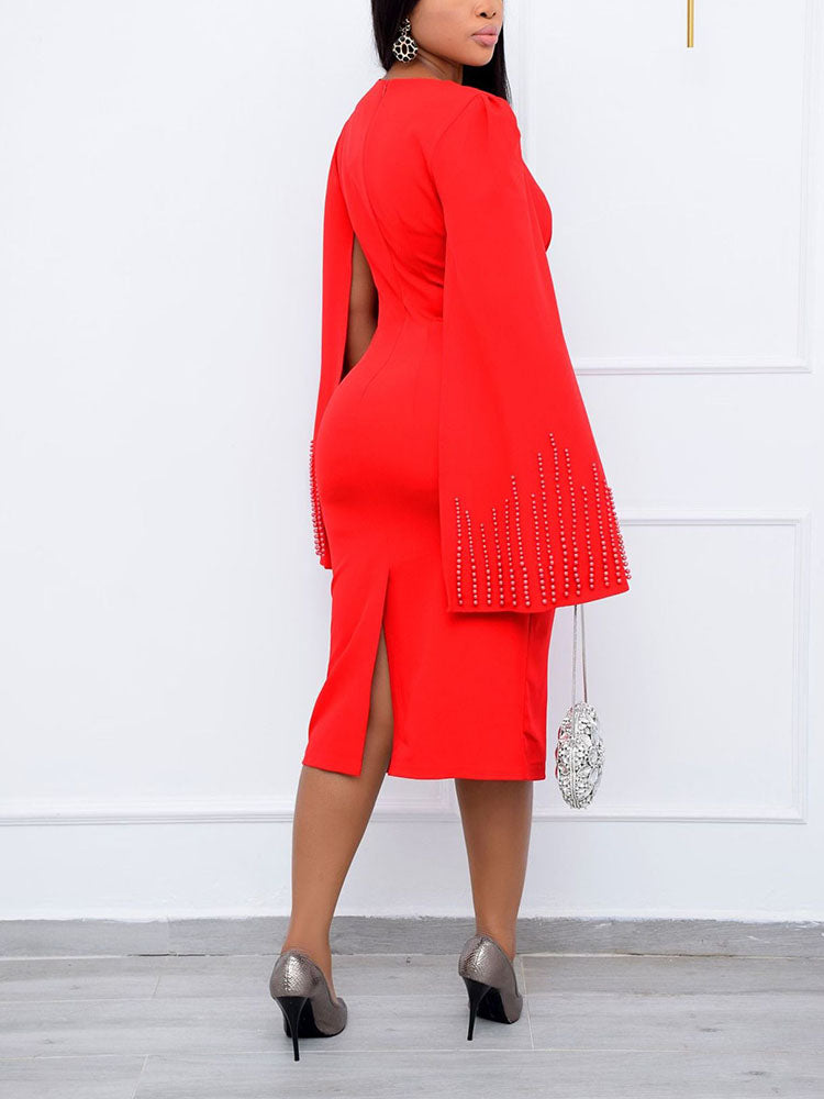 Midi dress with beaded cape sleeves - View 6 | Lwiis