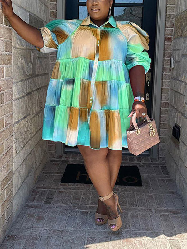 Tie Dye Ruffle Shirt Dress - View 9 | Lwiis