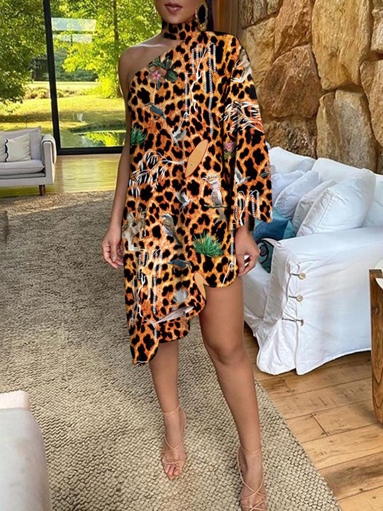 Asymmetrical Printed One Shoulder Midi Dress - View 6 | Lwiis