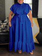 Plus size ruffled maxi dress with belt - View 16 | Lwiis