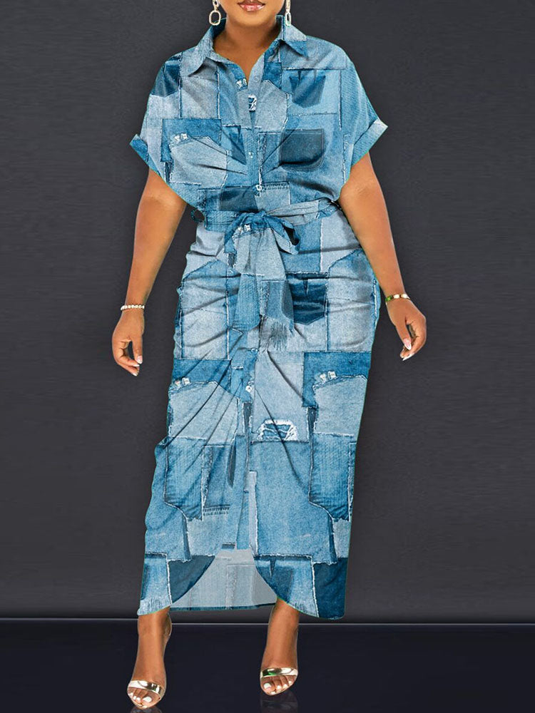 Printed Midi Shirt Dress - View 14 | Lwiis