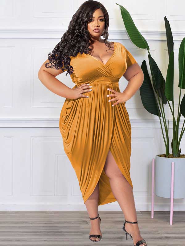 Ruched V-Neck Midi Dress - View 23 | Lwiis