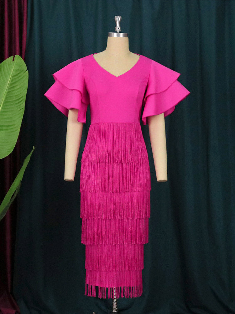 Ruffle Sleeve Midi Dress - View 6 | Lwiis