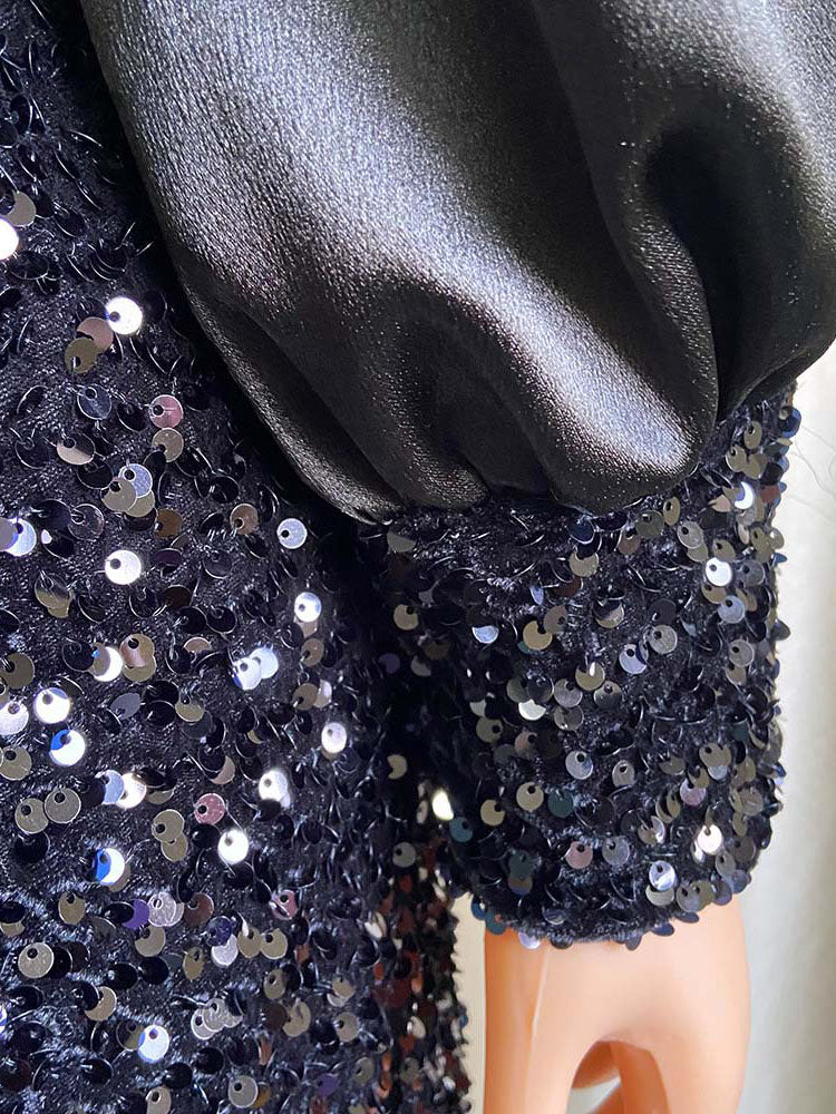 Puff sleeve sequin midi dress - View 6 | Lwiis