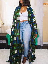 Plaid print long sleeve maxi dress with belted waist - View 9 | Lwiis