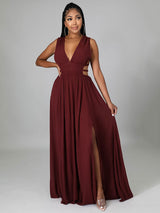 Sleeveless V-neck maxi dress with waist cut-outs and a high slit - View 7 | Lwiis