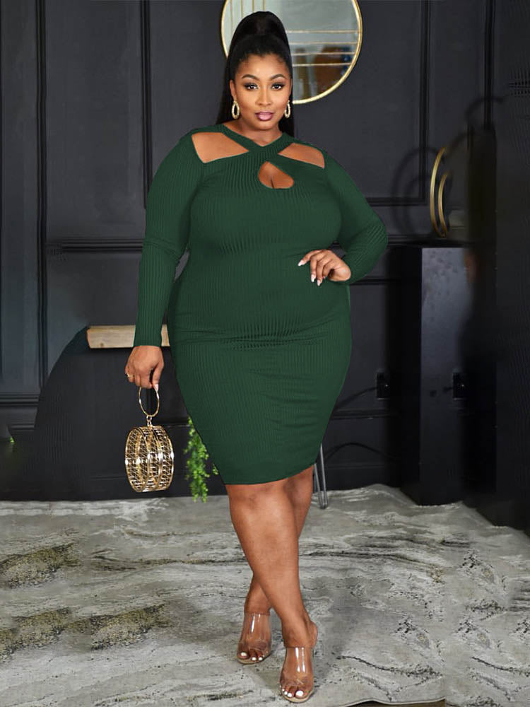 Ribbed Cut-Out Halter Midi Dress - View 9 | Lwiis