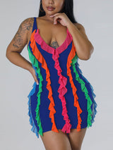 Ruffled V-Neck Mini Dress - View 10 | Lwiis