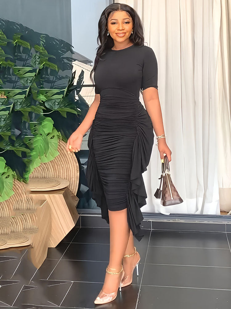 Solid Color Ruffle Mini Dress - View 13 | Lwiis