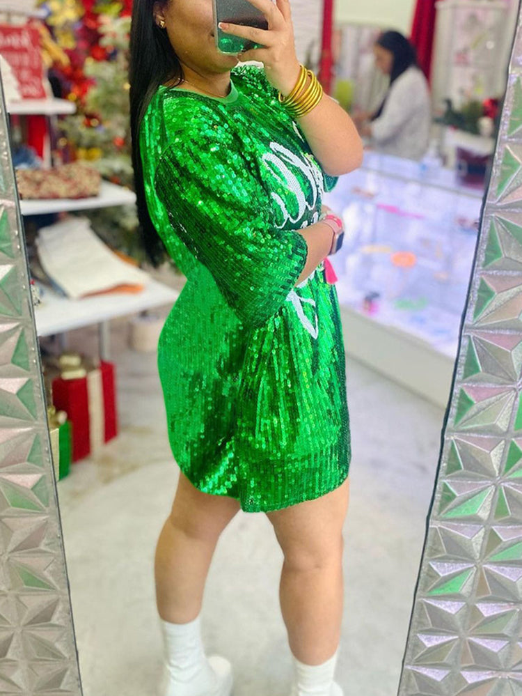 Sequin T-Shirt Dress with Geometric Print - View 47 | Lwiis
