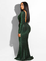 Sequin Maxi Dress Long Sleeve O-Neck - View 6 | Lwiis