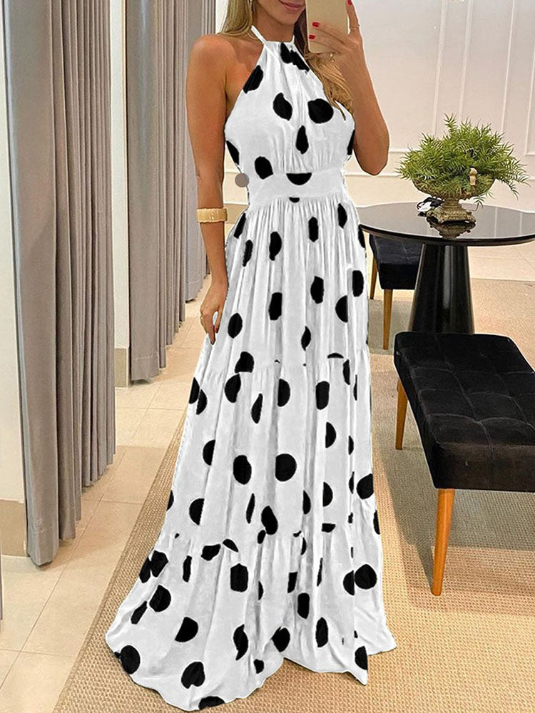 Halter Neck Maxi Dress with Empire Waist - View 8 | Lwiis