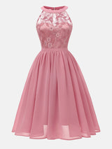 Lace Bodice Chiffon Sleeveless Midi Dress - View 6 | Lwiis