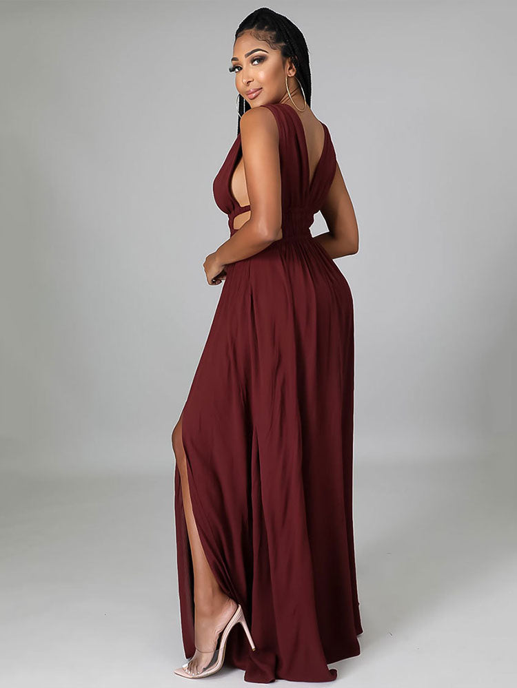 Sleeveless V-neck maxi dress with waist cut-outs and a high slit - View 8 | Lwiis