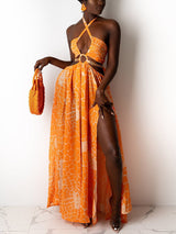 Maxi Halter Dress with Ring Detail - View 9 | Lwiis