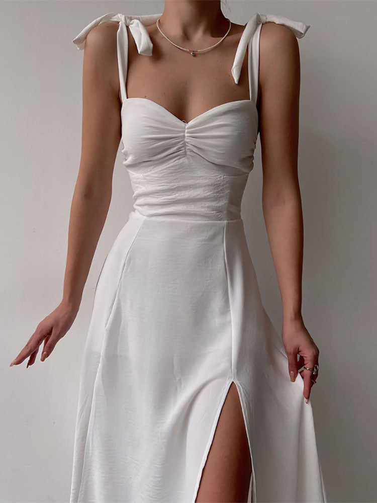 Solid Slit Maxi Dress with Sweetheart Neckline - View 6 | Lwiis