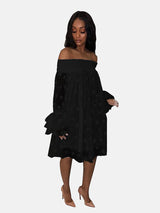Off shoulder polka dot flare sleeve dress - View 7 | Lwiis