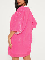 Sequin T-Shirt Dress with Geometric Print - View 40 | Lwiis