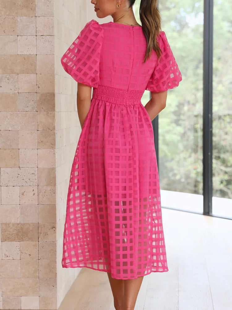 Plaid V-Neck Midi Dress - View 8 | Lwiis