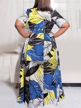 Printed V-neck maxi dress with short sleeves and a belted waist - View 15 | Lwiis
