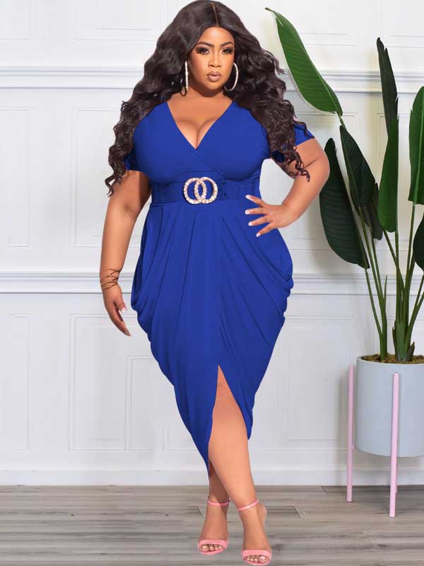Ruched V-Neck Midi Dress - View 6 | Lwiis