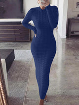 Long sleeve knit maxi dress with geometric pattern - View 6 | Lwiis