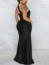 Elegant one shoulder maxi dress with a high slit - View 6 | Lwiis