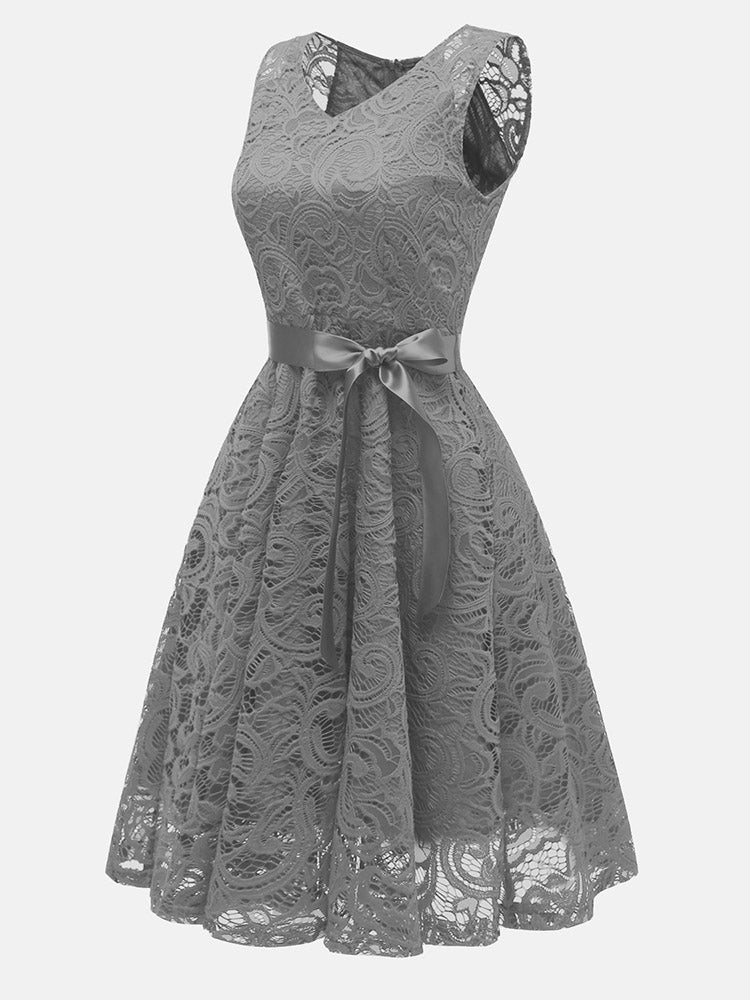 Sleeveless lace party dress - View 13 | Lwiis