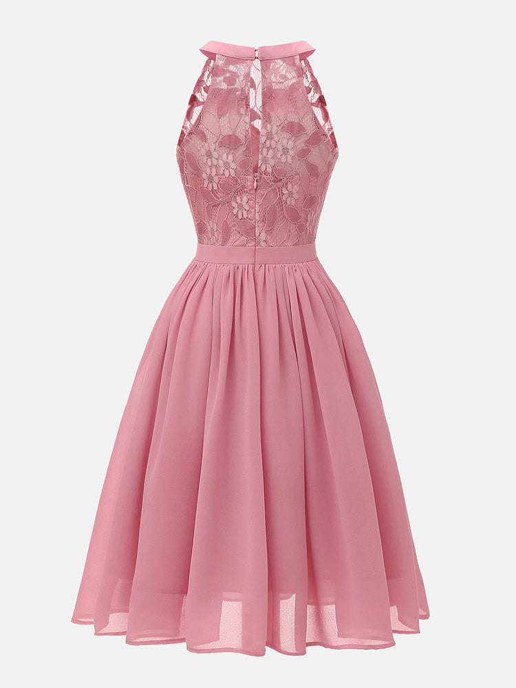 Lace Bodice Chiffon Sleeveless Midi Dress - View 8 | Lwiis