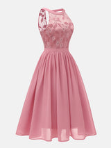 Lace Bodice Chiffon Sleeveless Midi Dress - View 7 | Lwiis