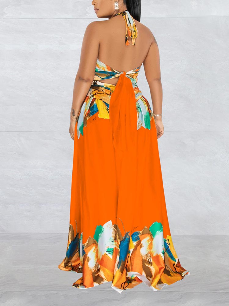 Abstract Print Halter Maxi Dress - View 8 | Lwiis