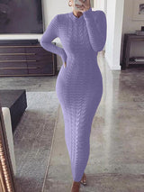 Long sleeve knit maxi dress with geometric pattern - View 12 | Lwiis