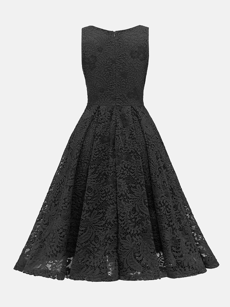 Sleeveless V-neck Lace Midi Dress - View 10 | Lwiis