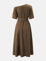 Oblique Neckline Maxi Dress with Belt - View 12 | Lwiis