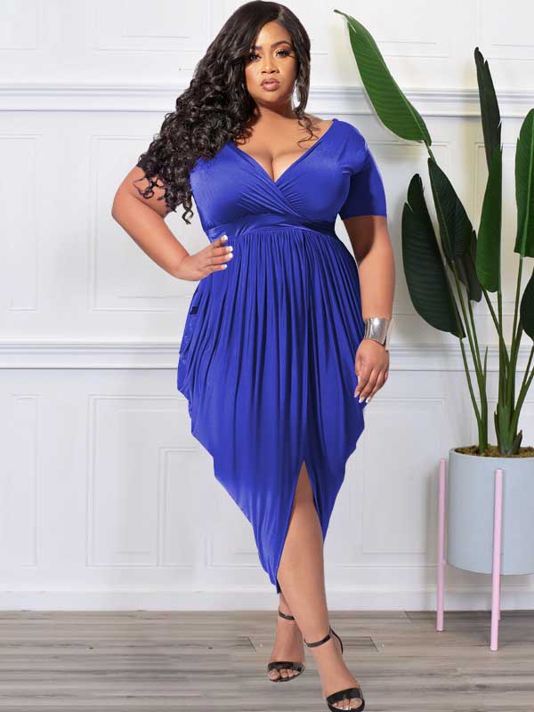 Ruched V-Neck Midi Dress - View 7 | Lwiis