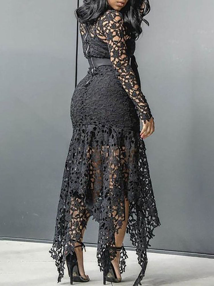 Lace mock neck maxi dress - View 7 | Lwiis