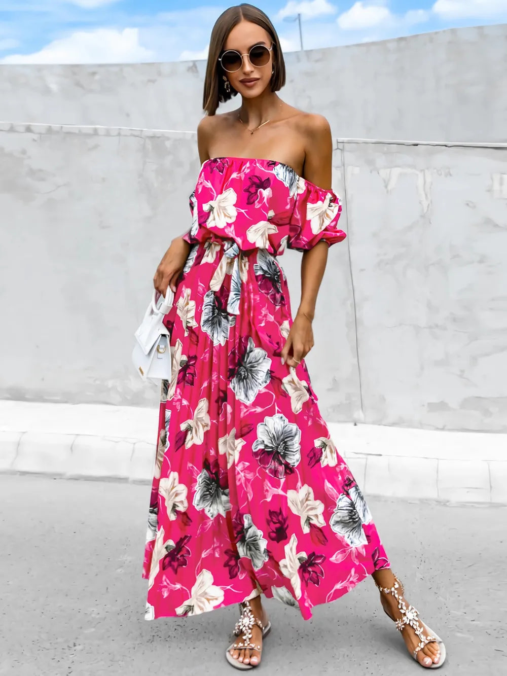 Floral Off-Shoulder Midi Dress - View 10 | Lwiis