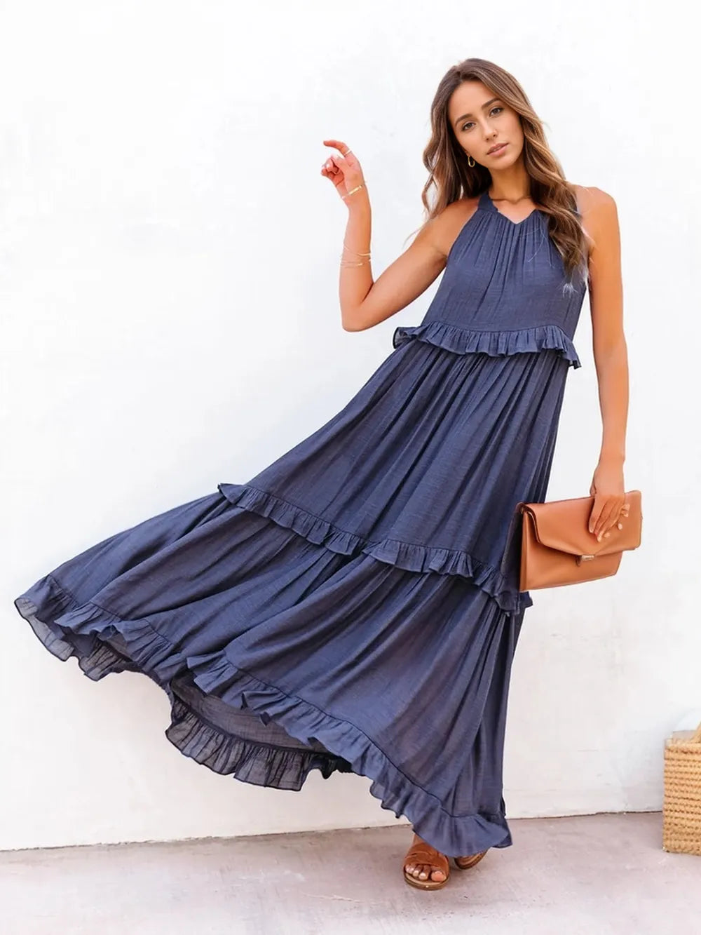Tiered Ruffle Maxi Dress with Pockets - View 12 | Lwiis