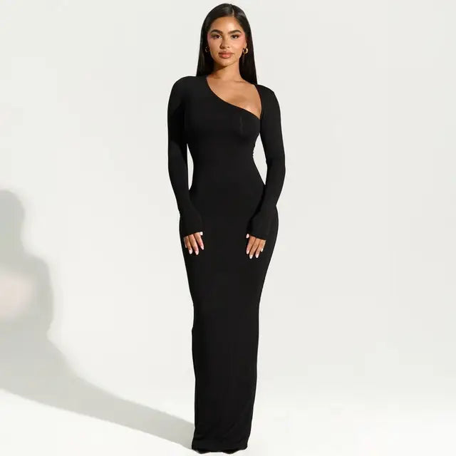 Asymmetrical long sleeve maxi dress - View 6 | Lwiis