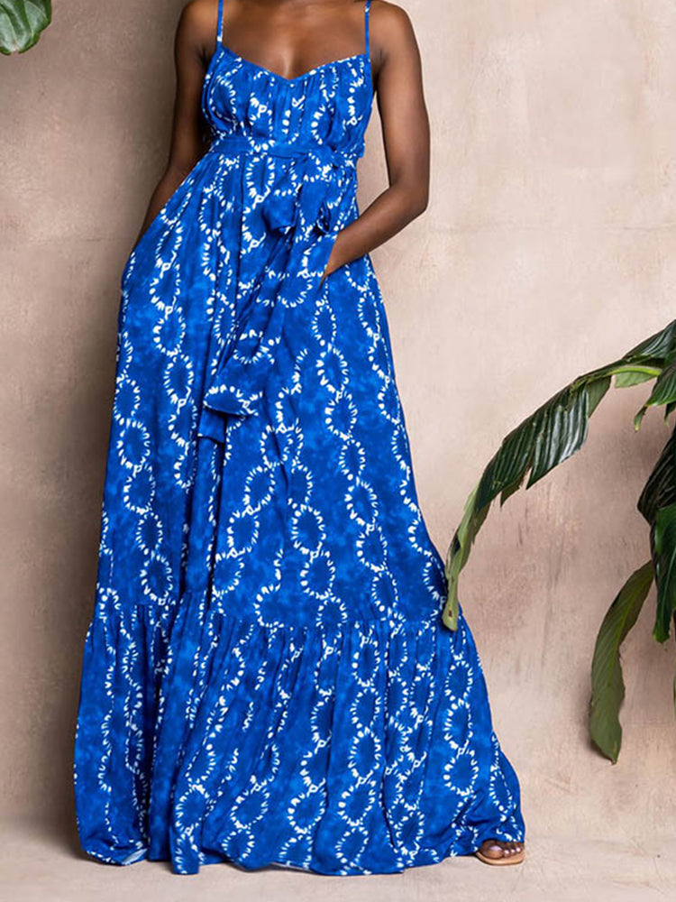 Boho maxi dress with tie-dye print and ruffled hem - View 7 | Lwiis